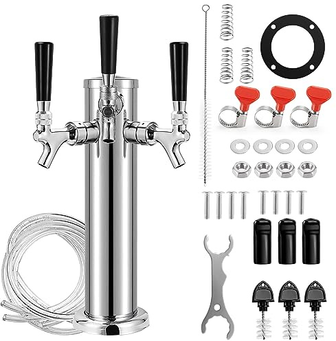 MRbrew 3 Beer Tap Stainless Draft Beer Tap Tower, 3'' Base Kegerator Tower