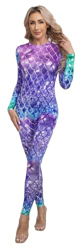 Nyeemya Mono Largo de Gimnasia Rítmica Body Mujer Cuello Alto Mangas Largas con Estampado Escamas de Pescado Mono de Danza Jumpsuit Deportivo Tipo B L