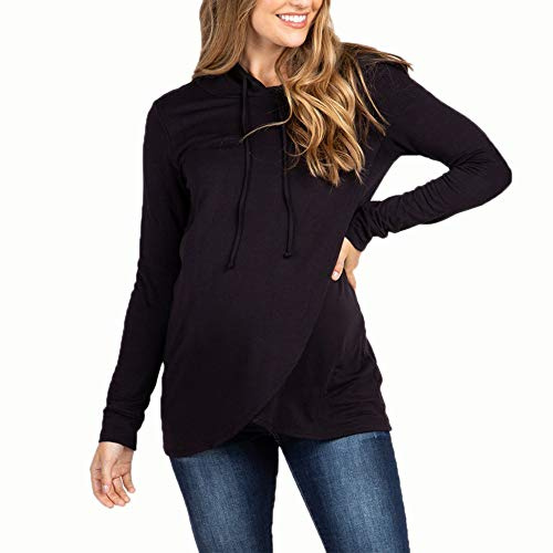 SISAY Sweat Maternité Vetement Enceinte Grossesse Hiver Sweat-Shirt à Capuche Femme Grande Taille Tee Shirt Allaitement Tunique Portefeuille Haut Asymetrique Fluide Blouse Automne Mode Pull Printemps
