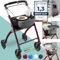 ELONEO Wohnungsrollator 54cm breit, faltbar und leicht, inkl. Tablett & Stoffkorb, Rollator schmal für die Wohnung, Indoor-Rollator, klappbar, Aluminium,Mobilität für Zuhause rot