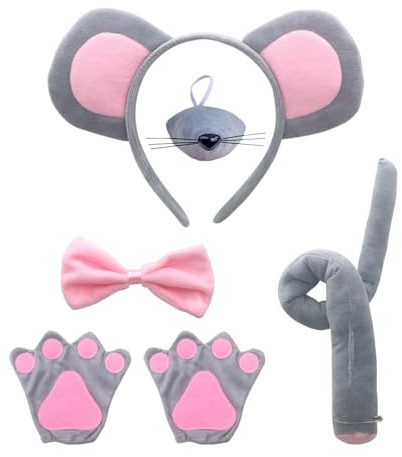 NYGGTYK Set Costume da Topo per Cosplay - Orecchie, Fascia, Guanti - Colore: Rosa, Taglia Unica