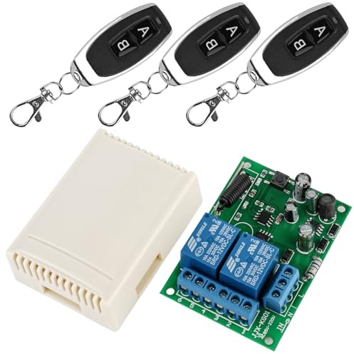 433MHZ FR Interruptor de control remoto inalámbrico 2 canales: AC 220V 230V 240V Receptor de relé inalámbrico con 3 transmisores Control remoto RF, módulo de relé RF Interruptor Transmisor para puerta