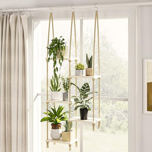 Bamworld Window Plant Shelves Hanging Shelves Window Plant Hanger Indoor Wood Plant Wall Shelf Window Sill Plant Shelf Indoor Hanging Plant Stand Living Room Decor Garden Boho Decor