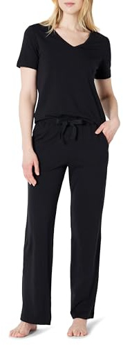 Amazon Essentials Women's Soft Cotton Blend Short Sleeve T-Shirt and Pant Sleepwear Set, Black, Large