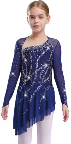 Rswnyirn Flicka långärmad dansklänning glitter rullsko klänning konståkning klänning barn balett lyriska dans kläder