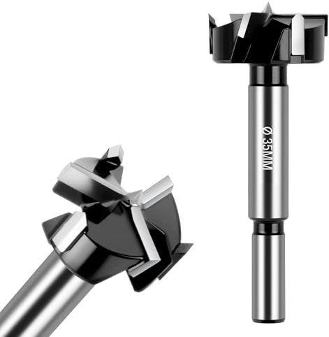 Flintronic Forstner Punta per Trapano, 35mm Punta da Trapano per Legno, Forstner Punte da Trapano Versione Aggiornata con 3 Taglienti, Gambo Rotondo per Legno, Legno duro, Pannelli di Fibra