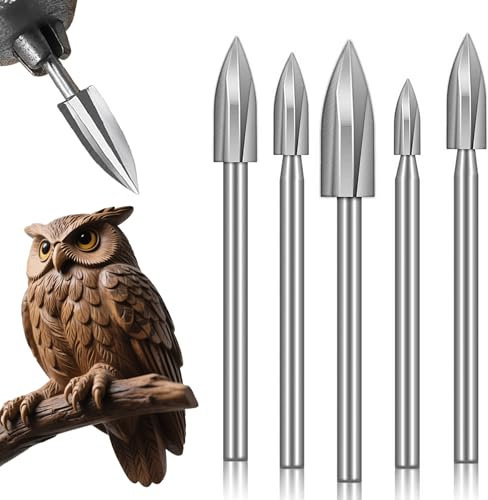 BondEron Juego de 5 herramientas de tallado HSS con vástago de 3 mm, fresa de madera de precisión para herramientas rotativas Dremel, carpintería, torneado de madera, accesorios