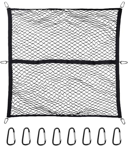MeYuxg högelastiskt bagagenät bagagelucka nät 120 x 120 cm (töjbar upp till 210 x 210 cm) – lastbils-säng-organisatör med 6 karbinhakar av stål för stora SUV:ar, transportbilar, bussar, skåpbilar
