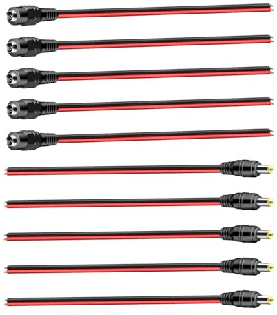5 Paia Cavo DC 5.5 x 2.1mm, Connettore DC Maschio Femmina, Cavo Pigtail Alimentazione DC Premium, Adattatore per CCTV, Telecamere di Sicurezza, Strisce LED, Altri Dispositivi e Progetti Fai da Te