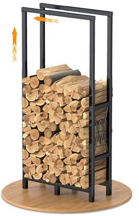 Étagère à bois de chauffage réglable en hauteur et en longueur pour l'intérieur et l'extérieur - En métal - Avec tapis antidérapant - 75 x 25 x 170 cm