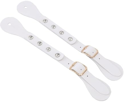 Fdit STOCKES Spurs Vintage, Cuir Synthétique Réglable avec Accents de, Sangles de Coffre à éperon Accessoire équestre Essentiel pour Les Cyclistes (White)