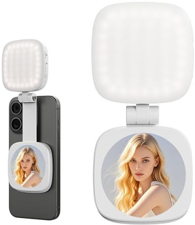 Jectse Magnetiskt Selfie-ljus med Spegel, Inbyggd i 48 Lysdioder, 3000-6500K 3 Färgtemperaturer LED Telefonfyllningsljus för Fotografering, Smink, Videoinspelning