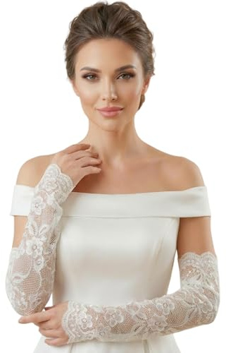 SAWINDA Long Lace Gloves Fingerless Bridal Arm Sleeves Stretchy Elbow Length Floral Gloves Tea Party Opera Costume Accessories for Women and Girls (14.6 Inch)