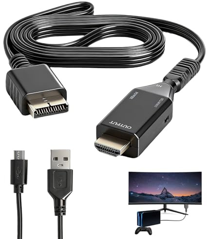 HENGBIRD Adaptador PS1 PS2 a HDMI 720P 1080P con Cable AV 1m, Adaptador ps2 hdmi convertidor RCA a hdmi con alimentación Micro USB Plug and Play para TV Moderna Consola Retro