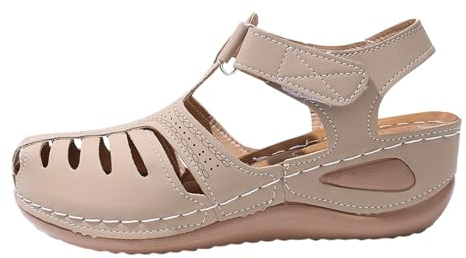 XUEJIANN Plattform kil stängd tå sandaler – sommarsandaler kvinnor andningsbara genombrutna promenadskor retro spänne ankel klassisk sko lätt Holida inomhus utomhusskor minnessula promenadtofflor