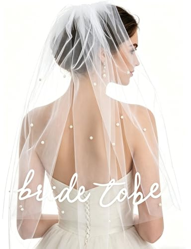 Bride to Be Sash Veil Bachelorette Party Accessories, Hen Party Veil with Pearl,Hen Do Veil Bridal Shower Decorations, Engagement Gifts for Bride