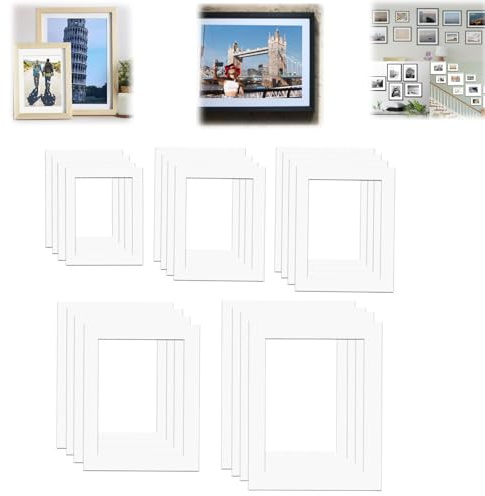 Picture Mounts For Frames 20 Pack, Picture Mounts For Frames,Photo Mounts,Cardboard Photo Frames,5 Sizes Pho-To Board, Paintings, Artworks, Posters - Quick Install Frame Inserts To Enhance Display