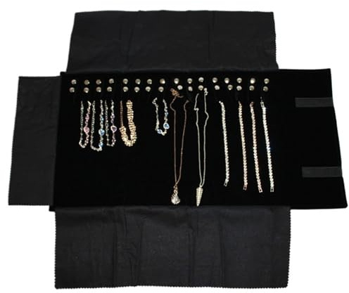 Organizador de joyas enrollable Bolsa enrollable for almacenamiento de joyas con cadena terciopelo