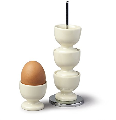 Zeal G277C Lot de 4 coquetiers empilables avec support de transport Chromé Mélamine Crème