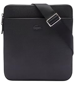 Lacoste Herren Crossover Crossbody Bag Umhängetasche, Schwarz (Piquéleder)