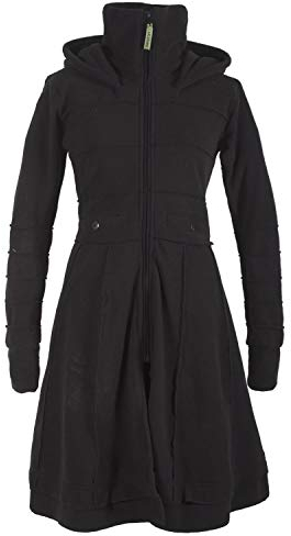 Vishes Langer Fleecemantel mit Kapuze & Stehkragen in Schwarz | Größe M (40) | Handgefertigt aus 100% Polyester | Ideal für Herbst & Winter | Nachhaltige Alternative Bekleidung