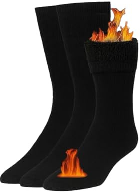 DREAM SOCKS Lot de 3 ou 6 paires de chaussettes longues en polaire, thermiques, pour l’hiver, le ski, anti-froid, chaussettes à haute isolation thermique (35-40, 3 paires BLACK)