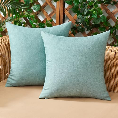 Woaboy 2er Set Outdoor Kissenbezüge Wasserfeste Kissen Wasserdicht Kissenhülle Dekohülle Sofakissen Moderne Couchkissen für Draußer Sofa Balkon Terrasse Garten 50 x 50 cm Cyan