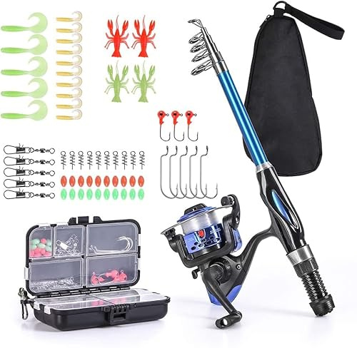 Lixada Angelruten-Spule, komplettes Set, 1,5 m, Teleskop-Angelruten-Spinnrollen-Set mit Haken, weiche Köder, Fasswirbel, Aufbewahrungstasche (1,5 m)