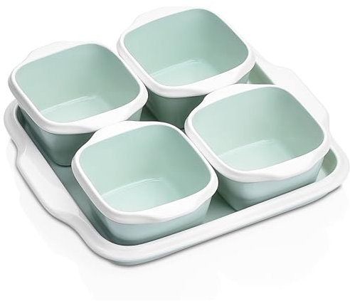 LOVECASA Backformen Set Porzellan, 1er Auflaufformen + 4er mini Förmchen Set, Ofenform Pastetenform Set und Snacksschalen, quadratisch