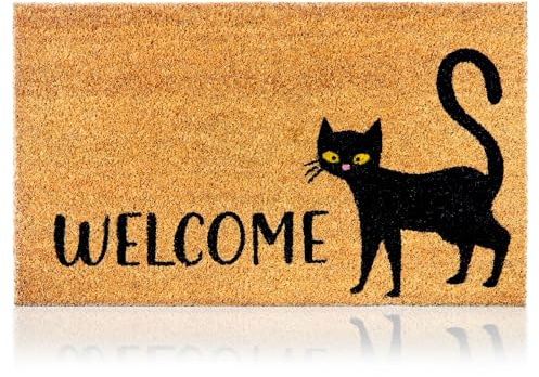 Felpudo Gato Negro de Fibra Coco - 70x40cm - Felpudos Antideslizantes - Felpudos Originales para la Entrada a Casa, Pasillos, Puertas de Exterior - Accesorios para el Hogar - Material Resistente