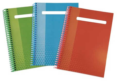EDIDÁCTICA Skolbok A5 160 ark 4 x 4 mm papper 80 g plastlock tålig spiral färg klassificerbar idealisk student barn daglig användning skola kontor pack färger grön blå röd