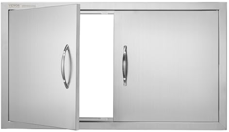 VEVOR Stainless Steel 34 x 19 Outdoor BBQ Access Door, Flush Mount Vertical Wall Door With Handles for BBQ Island Grilling Station