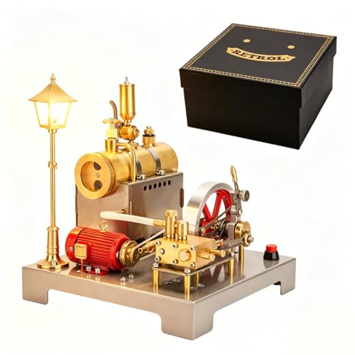 Generic SE-02 Steam Engine with and Boiler Generator and Street Lamp, RETROL SE-02 Metal Horizontal Stationary Steam Engine, Build Your Own Engine That Works, 100 PCS - Gifts