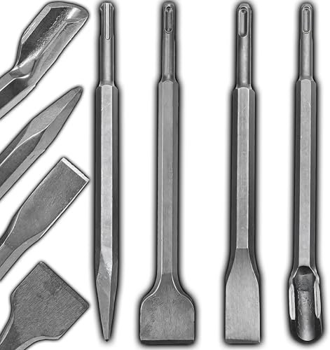 Retoo 4 tlg. Meißel Set SDS Plus 250 mm Fliesenmeißel Flachmeißel Spachtelmeißel Spitzmeißel Kanalmeißel für Beton Ziegelstein Fliesenkleber Fliesen Mauerwerk Asphalt Zubehör Bohrhammer
