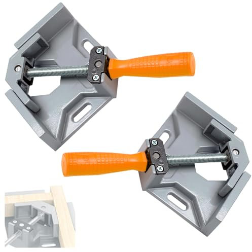 2Pcs 90 Grad Winkelspanner mit Swing Kiefer, Aluminium Legierung Eckspanner, Einstellbar Rechtwinklige Eckenspanner, Mehrzweck Holzarbeiten Winkelklemme für Holz, Metall, Glas, Fotorahmen, Engineering