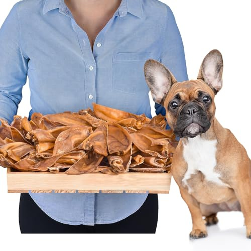 Mezza orecchie di maiale per cani, 50 pezzi (1 kg), spuntini da masticare naturali di maiale, senza cereali e essiccati all'aria, a lunga durata, snack sano per tutte le razze di cani
