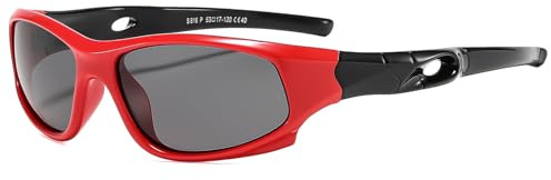 Suertree Lunettes de soleil polarisées pour enfant - Lentille miroir en silicone - Protection UV - Pour l'extérieur, le golf, le cyclisme, la pêche, la randonnée - Unisexe - Monture rouge