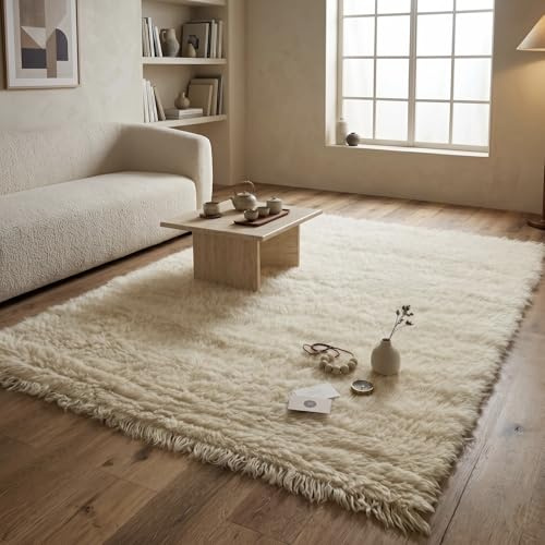 Rita Rugs Home Flokati, Thick Shaggy Wool Rug, Cream, 140x200 cm, Original From Greece, 100% Wool, Premium Hand Woven Indoor Area Rug for Kitchen, Living Room, Bedroom, Farmhouse, 140 cm x 200 cm