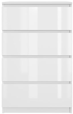 YUMEBLY Kommode mit 4 Schubladen 60 cm | Weiß - glänzende Vorderseite Ideal für Schlafzimmer, Wohnzimmer, Kinderzimmer und Büro | Geräumige Kommode| Modernes Design | 61x97x40 cm