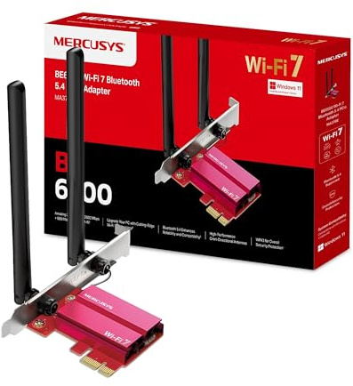 Mercusys MA37BE PCIe WIFI Card, BE6500 WiFi 7 Bluetooth 5.4, Tri-Band,2 Two High-performance Antennas, Security Protection, Work with Windows 11, MU-MIMO,More Devices, Lower Latency,Less Congestion