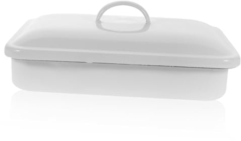 MOTHNUR Plateau Émail Résistant Chaleur avec Couvercle Plateau Polyvalent pour Cuisson Au Four et Conservation des Aliments Bac de Rôtissage et Moule Pâtisserie pour Restaurant