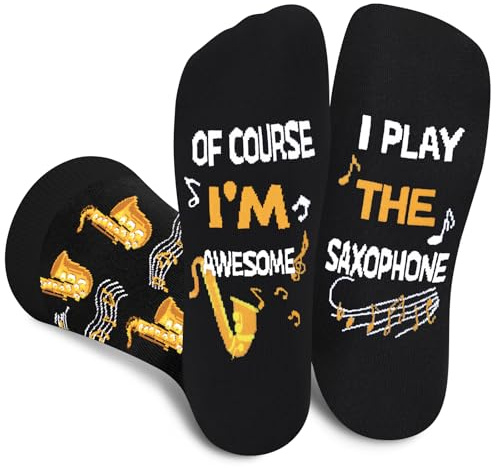 Calcetines Divertidos de Saxofón para Hombre, Calcetines Musicales Coloridos con Diseño de Saxo, Regalo Original para Papá, Novio o Músico, Funny Socks Hombre para Navidad, San Valentín y Cumpleaños