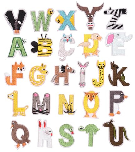 Toppe Ricamate - Toppe Per Vestiti Da 26 Pezzi, Simpatici Disegni Di Animali E Lettere | Adesivi Trasferibili Per Giacche, Tappeti, Tappezzerie, Camicie, Pantaloni, Perfetti Per Cucito, Artigianato E