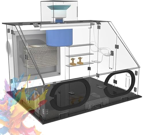 Enclosed Paint Baking Exhaust Fan Cabinet, 40W Portable Paint Booth with Led Lights, 3 Levels of Heat Adjustable, for Airbrushing Painting Art Model Transparent 70x47x40CM