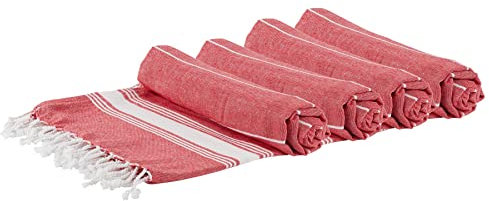 Nicola Spring Turkish Cotton Bath Towels - 170 x 90cm - Red - Pack of 4 - Lightweight & Absorbent Large Adults Drying Beach Towel Bathroom Gym Cloth Sauna Hammam Shower Sheet