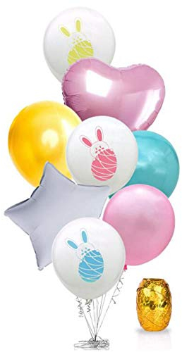 Oblique Unique® Osterhasen Luftballon Set mit Herz + Stern Folien Ballon für Ostern Kinder Geburtstag Feier Party Weiß Rosa Gelb Grün