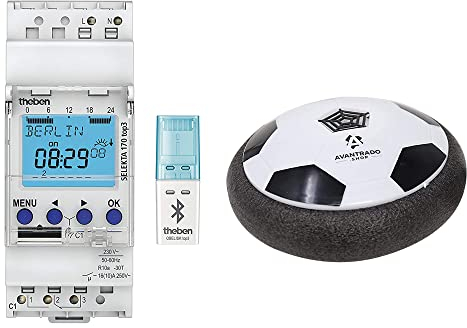 Theben Set TR 610 top3, Bluetooth Empfänger OBELISK und Avantrado Hoverball - Set 3-teilig, digitale 1-Kanal Zeitschaltuhr mit App-Programmierung, perfekt für LEDs, Zeitschalter
