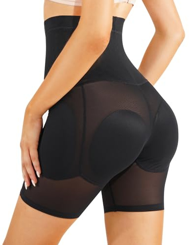 Irisnaya Women Shapewear Control Panties Body Shaper Butt Lifter Padded Hip Enhancer Seamless Underwear Hi- Waist Trainer Short (Medium, Black)