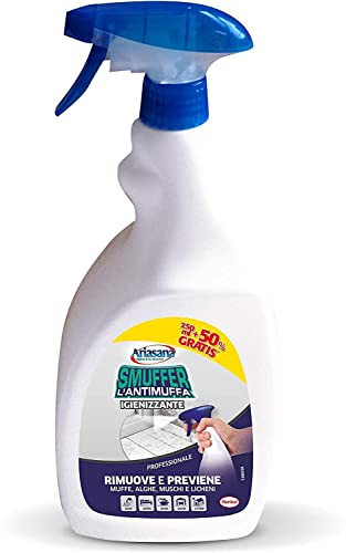 Ariasana Smuffer L'antimuffa Igienizzante, Rimuovi muffa spray contro funghi, alghe e muschi, Fungicida spray cantina e cucina, per interni ed esterni, 1x250ml+50% GRATIS