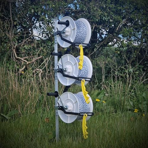 Doblit 500m 3-Reel QuickFence, Multi-Reel Post for up to 500m of 3-Line Electric Fencing. Quick, Easy, Portable - 120cm Reel Post, 3x Geared Reels, 3x 500m Poly Wire & 3 Insulated Grip Handles